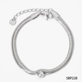 Silver stainless steel flat snake chain bracelet with a smooth bead and adjustable clasp - Snake Chain Bracelet (SBP228)
