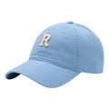 Light blue baseball cap with white embroidered R letter, classic six-panel design - Adult Adjustable / Columbia Blue