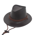 Dark coffee faux leather western cowboy hat with woven band and adjustable chin strap - One Size / Coffee (Small Leather + Rope)