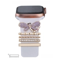 Golden watch strap charms set with purple rhinestone butterfly on a white silicone band - Purple Butterfly Style (5572578809375) / Black Sponge Packaging / No.28 Gold