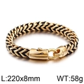 Pulsera de hombre en acero inoxidable de oro 18K y cuero negro, longitud de 220mm - 22cm / Dorado