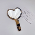 Retro heart-shaped acetate handheld mirror with classic tortoiseshell pattern finish - Light Leopard - Heart Light Tortoiseshell