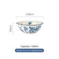 5.8-inch ceramic salad bowl with blue floral pattern and wavy edges, 420ml capacity - 5.8 Inch Salad Bowl (Jialan)