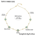 18k gold plated stainless steel necklace featuring blue glass stone circular charms - Gold Necklace - Lake Blue Glass Stone