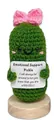 Handmade crochet positive cucumber with pink bow on wood base with support card - Bow Pickle With Large Card And Base