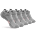 Five pairs of gray mesh no-show socks with pink arch stripes and ribbed elastic cuffs - One Size (37-45) / Grey (5 Pairs Pack)