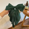 Lazo para el pelo de satén verde oscuro de gran tamaño con cintas largas elegantes - Pinza de Lazo con Cinta / Verde