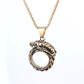 Retro golden dragon totem pendant necklace with detailed scales and stainless steel box chain - Gold (No Chain)
