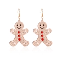 Sparkly champagne gold gingerbread man earrings with red rhinestones and hook design - Acrylic Gingerbread Man Earrings