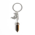 Vintage silver crescent moon and tiger eye crystal pillar pendant keychain accessory - Tiger's Eye