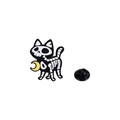 Schwarz-weiße Skelett-Katze Emaille-Brosche mit gelbem Halbmond und Schmetterlingsverschluss - Skelett Katze Umarmt Sichelmond (CZ0798-4)