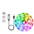 5V RGB LED strip kit with USB controller and colorful lighting on white background - 5m Waterproof / 3-Key Inline Control + 5050 RGB (12 LEDs/m)