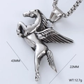 Detailed product dimensions for the stainless steel pegasus pendant: 43mm height and 12.7g weight - Pegasus (Pendant Only)
