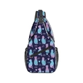 Sac bandoulière bleu marine en polyester avec silhouettes de chats et poche filet latérale - Chat Rose Bleu