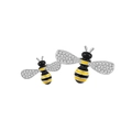 Detail of bee brooch with yellow black enamel wings and sparkling zircon crystals - Silver Enamel Bee Set (K1085-SI)