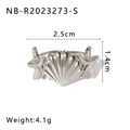 Anello aperto in acciaio inossidabile argento con motivi conchiglia e stella marina - Aperto Regolabile / Stile Aperto Stella Marina Conchiglia Argento (NB-R2023273-S)