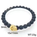 Lava stone bead bracelet with a textured gold skull charm for Halloween gothic style - 8mm Bead Gold Skull Style (KB205901-Z)