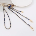 Golden and blue woven metal chain strap with adjustable ball bead and lobster clasps - Blue Leather Light Gold Chain + Blue Ball