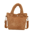 Minimalistische braune Cord-Umhängetasche mit vertikaler Textur und Trageriemen - Khaki