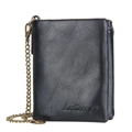 Retro black leather wallet with chain and large capacity for men in vertical design - Black