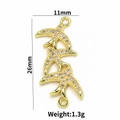 Detailed view of 18k gold plated starfish charm with zircon stones, 11x26mm size - Style 5-Starfish Shape
