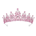 Detailed macro view of pear-shaped pink crystal centerpiece on a silver bridal crown - No Comb Silver - All Pink Rhinestone
