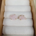 Pink natural stone earrings with four-prong gold setting in a jewelry box - Rose Quartz