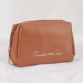 Brown PU leather mini cosmetic bag with gold Twinkle Little Star lettering and zipper - Round Charm Style / Mocha Brown