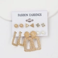 Parure de 6 paires de boucles d'oreilles dorées géométriques avec perles et strass - Ensemble Géométrique Or Exagéré (Z27)
