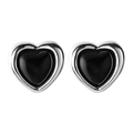 Elegant 925 silver heart stud earrings with black core and polished metallic border - Black and Silver Contrast Heart Studs (SE2132) / Silver Black