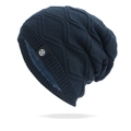 Berretto in maglia blu scuro da uomo con fodera in pile e motivo a onde termico - Taglia unica / Blu navy