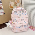 Pink cartoon bunny backpack with polka dots and a cute plush rabbit keychain - With Pendant / Pink