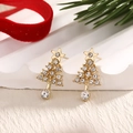 Sparkling Christmas tree stud earrings with white crystals and golden base - Full Rhinestone Tree (EAR0048)