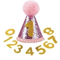 Pink sequin birthday hat for pets with golden DIY numbers 0-8 for party decoration - Pink Sequin Hat with Gold Numbers