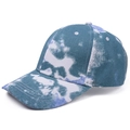 Detail view showing the blue and white tie-dye pattern on a classic cotton baseball cap - Blue White (#2)