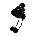 Gorro de punto de invierno negro para mujer con ribete de piel y pompones decorativos - Negro