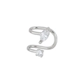 Minimalist double-layer silver ear cuff with marquise and round zircon stones - 2(Single) Silver-Marquise+Round Zircon