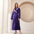 Thick dark purple flannel bathrobe for women with white plush trim and waffle texture - Purple (Women's)