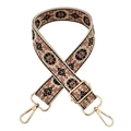 3.8cm ethnic floral embroidered wide shoulder strap with golden metal hardware - Silver Clasp / Beige Base - Pink Brown Coffee Flower
