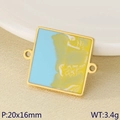 Quadratischer Edelstahl-Anhänger in Gold mit blauem Emaille-Kokospalmen-Muster - Quadratischer Strandstil (KLJ9552-ZLA)