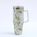 40oz stainless steel tumbler with vintage 3D floral print and transparent straw - 40oz / Colorful Ditsy Floral-3
