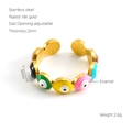 Detail of 18K gold plated stainless steel evil eye adjustable ring with enamel - Adjustable Open / Gold