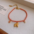 Squisito bracciale a corda rossa con ciondolo a forma di cavallo zodiacale dorato - Stile Cavallo Zodiacale in Corda Rossa Placcata in Oro Vero (45#)
