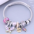 Verstelbare stalen armband met paarse kristallen vlinder en Love-bedeltjes - Paars