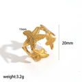 Detailed view of gold starfish ring showing 15mm width and 3.2g weight specifications - Hollow Starfish Style (TR4465)