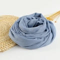Mist blue linen scarf in soft rose-shaped wrap with delicate fringe and cotton texture - 190x100cm / Gray Blue