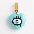 Sky blue heart-shaped evil eye pendant with a golden clasp and natural pearl accents - Aqua Blue/Heart Evil Eye (M654225D1-Aqua Blue)