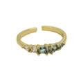 18K gold plated open ring with adjustable band featuring blue and clear cubic zirconia - Adjustable Open / March