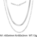 Double-layered 18k gold plated stainless steel snake and figaro chain necklace set - Silver Snake and Figaro Chain (KN232340-Z)