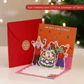 3D Pop-up Christmas card with Santa and Dinosaur, red envelope and wax seal, 12x12cm - Christmas Food / 12x12cm (Including Envelope/Sticker)